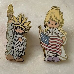 Vintage 2002 Precious Moments American Flag and Statue of Liberty Pins